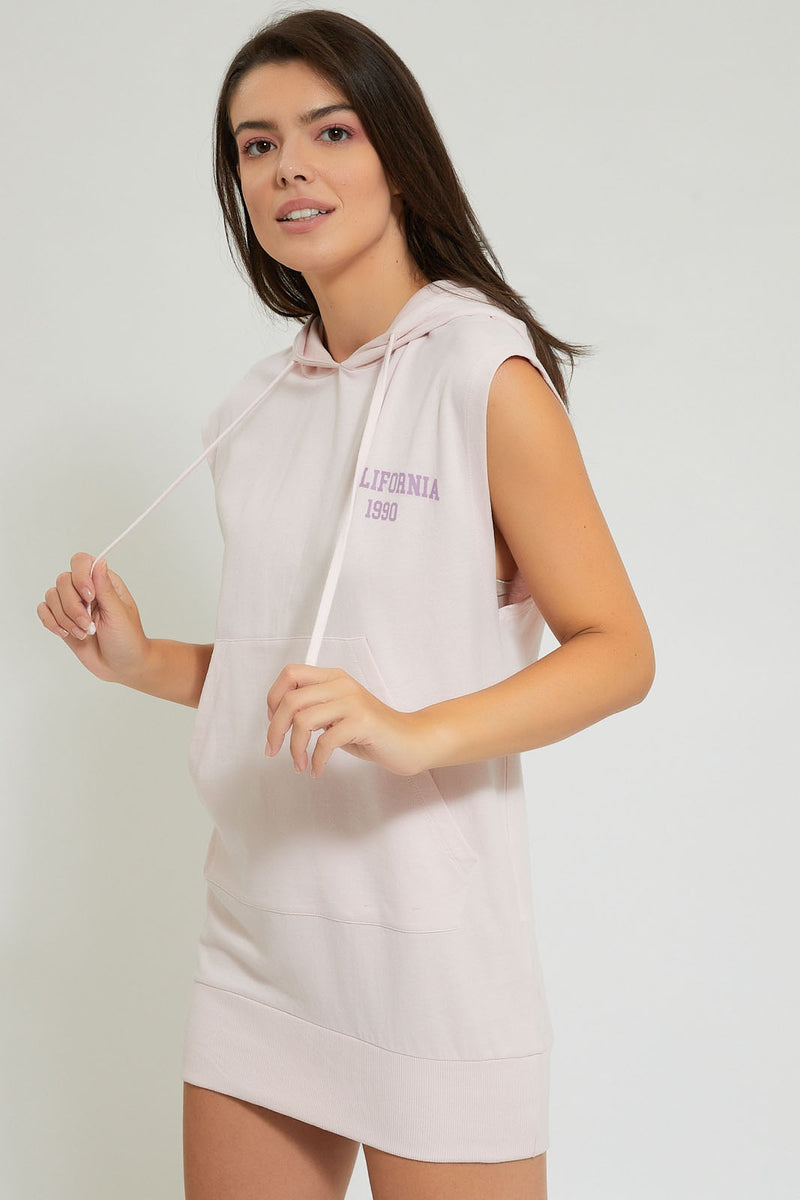 Pink Oversized Sleeveless Hoodie