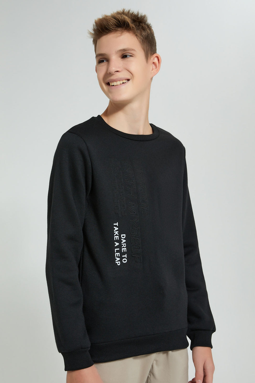 Redtag-Black-Emboss-Sweatshirt-Sweatshirts-Senior-Boys-9 to 14 Years