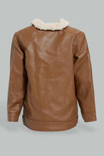 Load image into Gallery viewer, Redtag-Brown-Sherpa-Lining-And-Collar-Pu-Jacket-Jackets-Infant-Boys-3 to 24 Months
