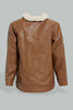 Redtag-Brown-Sherpa-Lining-And-Collar-Pu-Jacket-Jackets-Infant-Boys-3 to 24 Months