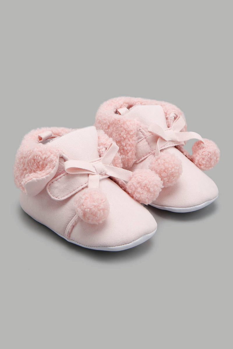 Redtag-Pink-Pom-Pom-Pram-Booties-Character,-Colour:Pale-Pink,-Filter:Baby-Footwear-(0-to-18-Mths),-NBF-Boots,-New-In,-New-In-NBF-FOO,-Non-Sale,-W21B-Baby-0 to 18 Months