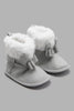 Redtag-Grey-Bow-Trim-Pram-Booties-Character,-Colour:Pale-Grey,-Filter:Baby-Footwear-(0-to-18-Mths),-NBF-Boots,-New-In,-New-In-NBF-FOO,-Non-Sale,-W21B-Baby-0 to 18 Months