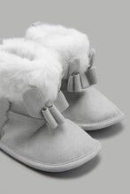 Load image into Gallery viewer, Redtag-Grey-Bow-Trim-Pram-Booties-Character,-Colour:Pale-Grey,-Filter:Baby-Footwear-(0-to-18-Mths),-NBF-Boots,-New-In,-New-In-NBF-FOO,-Non-Sale,-W21B-Baby-0 to 18 Months
