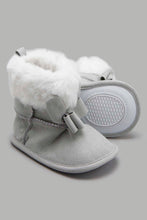 Load image into Gallery viewer, Redtag-Grey-Bow-Trim-Pram-Booties-Character,-Colour:Pale-Grey,-Filter:Baby-Footwear-(0-to-18-Mths),-NBF-Boots,-New-In,-New-In-NBF-FOO,-Non-Sale,-W21B-Baby-0 to 18 Months
