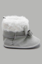 Load image into Gallery viewer, Redtag-Grey-Bow-Trim-Pram-Booties-Character,-Colour:Pale-Grey,-Filter:Baby-Footwear-(0-to-18-Mths),-NBF-Boots,-New-In,-New-In-NBF-FOO,-Non-Sale,-W21B-Baby-0 to 18 Months
