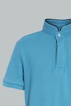 Load image into Gallery viewer, Blue Mandarin Collar Polo
