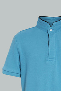 Blue Mandarin Collar Polo