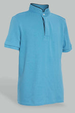 Load image into Gallery viewer, Blue Mandarin Collar Polo
