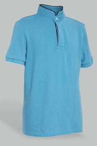 Blue Mandarin Collar Polo