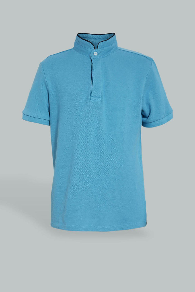 Blue Mandarin Collar Polo