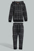 Redtag-Black-Checked-Hoody-Woven-Jog-Set-With-Zip-Through-Jog-Sets-Infant-Boys-3 to 24 Months