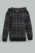 تنزيل الصورة على معرض الصور، Redtag-Black-Checked-Hoody-Woven-Jog-Set-With-Zip-Through-Jog-Sets-Infant-Boys-3 to 24 Months
