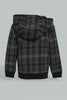 Redtag-Black-Checked-Hoody-Woven-Jog-Set-With-Zip-Through-Jog-Sets-Infant-Boys-3 to 24 Months