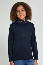 Load image into Gallery viewer, Navy Pullover With Shirt Collar
