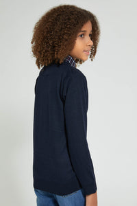 Navy Pullover With Shirt Collar