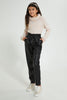 Redtag-Black-Pu-Paperbag-Trouser-With-Belt-Cargo-Pants-Senior-Girls-9 to 14 Years