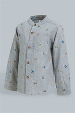 تنزيل الصورة على معرض الصور، Redtag-Grey-Printed-Mandarin-Shirts-Casual-Shirts-Infant-Boys-3 to 24 Months
