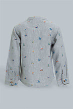 تنزيل الصورة على معرض الصور، Redtag-Grey-Printed-Mandarin-Shirts-Casual-Shirts-Infant-Boys-3 to 24 Months
