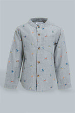 تنزيل الصورة على معرض الصور، Redtag-Grey-Printed-Mandarin-Shirts-Casual-Shirts-Infant-Boys-3 to 24 Months
