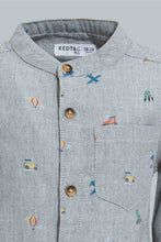 تنزيل الصورة على معرض الصور، Redtag-Grey-Printed-Mandarin-Shirts-Casual-Shirts-Infant-Boys-3 to 24 Months
