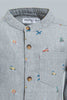 Redtag-Grey-Printed-Mandarin-Shirts-Casual-Shirts-Infant-Boys-3 to 24 Months