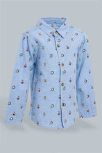 تنزيل الصورة على معرض الصور، Redtag-Blue-Herringbone-Printed-Button-Down-Long-Sleeve-Shirts-Casual-Shirts-Infant-Boys-3 to 24 Months
