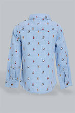 تنزيل الصورة على معرض الصور، Redtag-Blue-Herringbone-Printed-Button-Down-Long-Sleeve-Shirts-Casual-Shirts-Infant-Boys-3 to 24 Months
