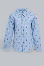 تنزيل الصورة على معرض الصور، Redtag-Blue-Herringbone-Printed-Button-Down-Long-Sleeve-Shirts-Casual-Shirts-Infant-Boys-3 to 24 Months
