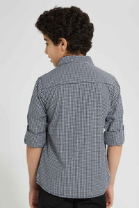 Redtag-Black-Check-With-T-Shirt-Casual-Shirts-Senior-Boys-9 to 14 Years
