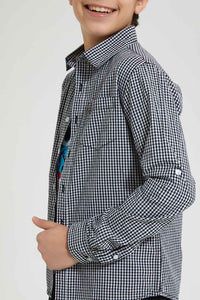 Redtag-Black-Check-With-T-Shirt-Casual-Shirts-Senior-Boys-9 to 14 Years