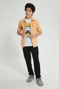 Redtag-Yellow-Check-With-T-Shirt-Casual-Shirts-Senior-Boys-9 to 14 Years
