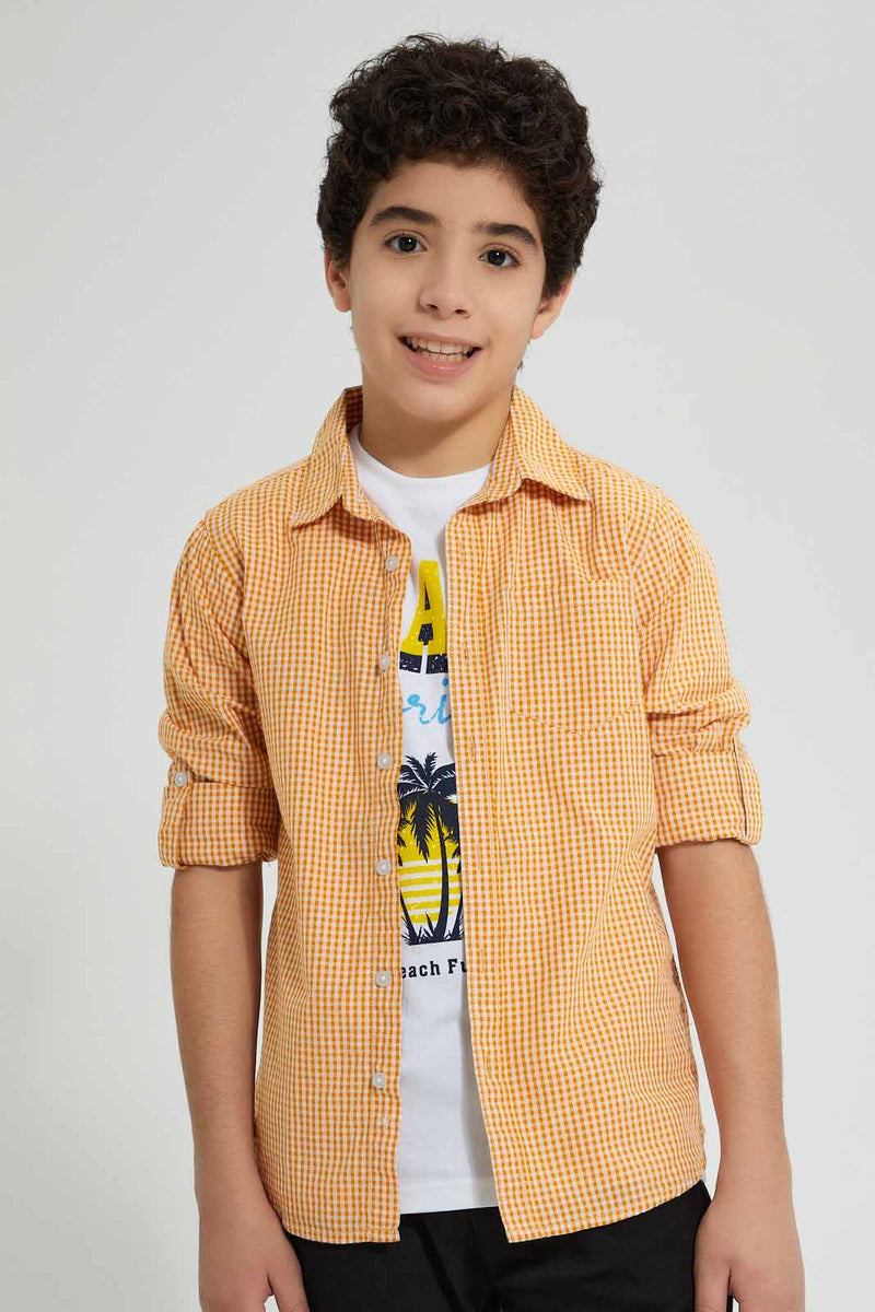 Redtag-Yellow-Check-With-T-Shirt-Casual-Shirts-Senior-Boys-9 to 14 Years