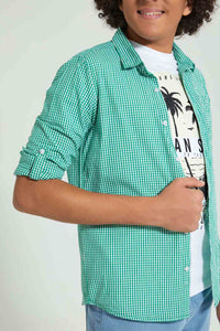 Redtag-Green-Check-With-T-Shirt-Casual-Shirts-Senior-Boys-9 to 14 Years