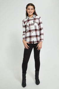 Redtag-Pink-Plaid-Flannel-Hooded-Shirt-Blouses-Senior-Girls-9 to 14 Years