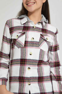 Redtag-Pink-Plaid-Flannel-Hooded-Shirt-Blouses-Senior-Girls-9 to 14 Years