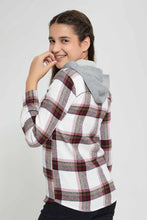 تنزيل الصورة على معرض الصور، Redtag-Pink-Plaid-Flannel-Hooded-Shirt-Blouses-Senior-Girls-9 to 14 Years
