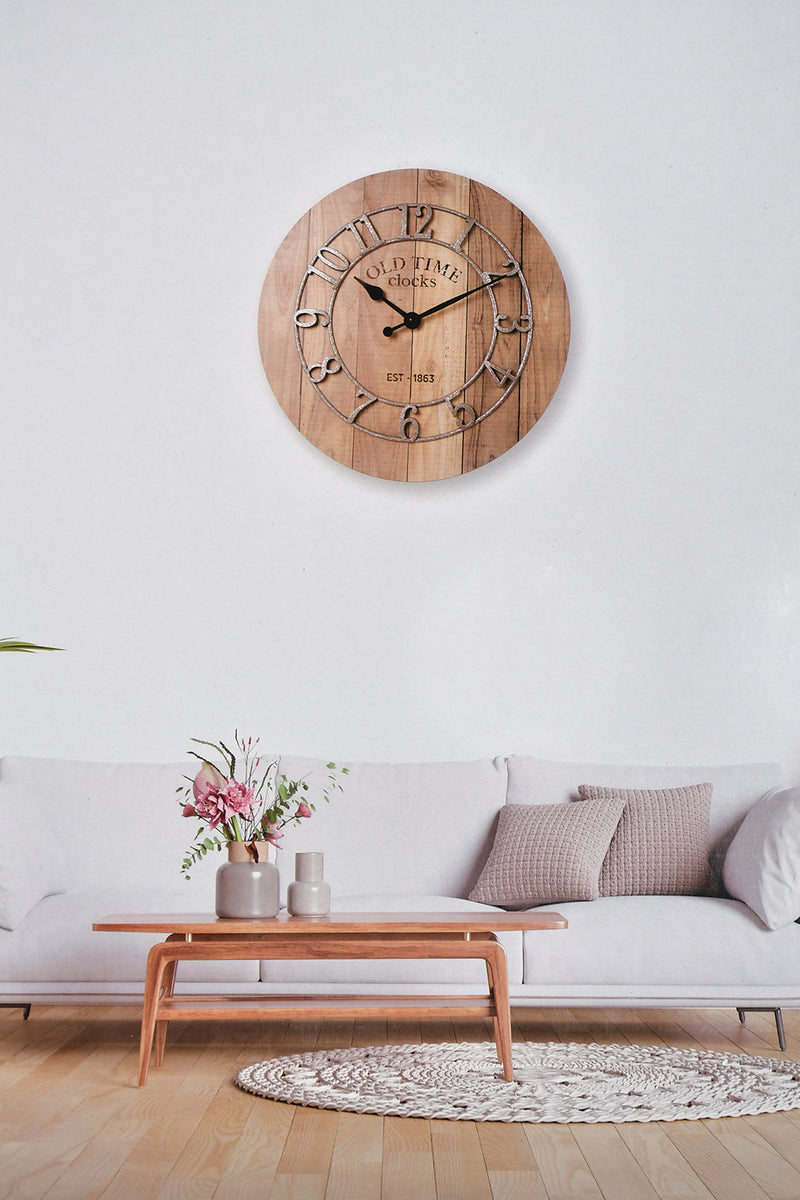 Beige Wooden Base with Black Dial Wall-Clock