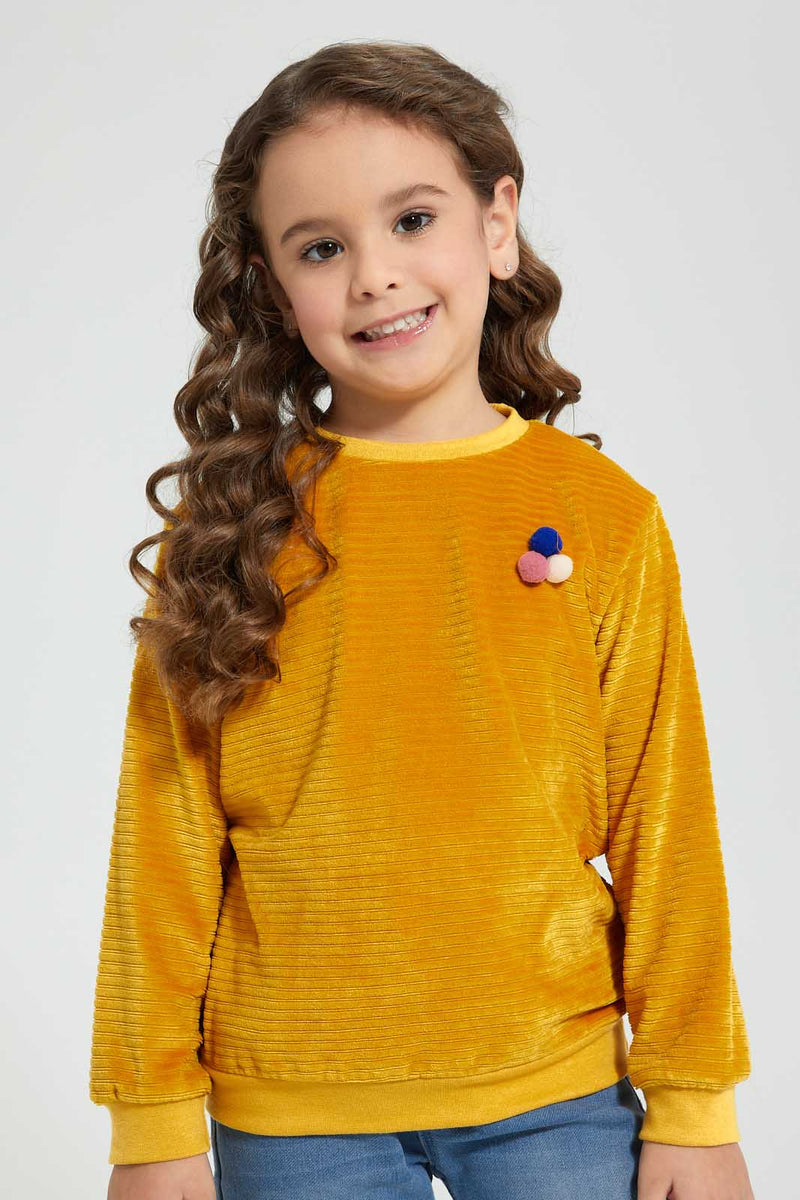Redtag-Mustard-Round-Neck-Sweatshirt-Sweatshirts-Girls-2 to 8 Years