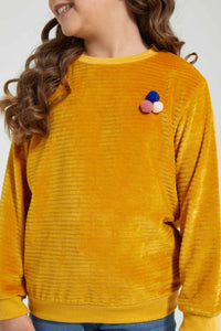 Redtag-Mustard-Round-Neck-Sweatshirt-Sweatshirts-Girls-2 to 8 Years