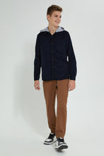 Load image into Gallery viewer, Redtag-Navy-Corduroy-Hoody-Casual-Shirt-Casual-Shirts-Senior-Boys-9 to 14 Years
