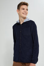Load image into Gallery viewer, Redtag-Navy-Corduroy-Hoody-Casual-Shirt-Casual-Shirts-Senior-Boys-9 to 14 Years
