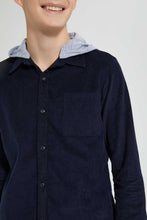 Load image into Gallery viewer, Redtag-Navy-Corduroy-Hoody-Casual-Shirt-Casual-Shirts-Senior-Boys-9 to 14 Years
