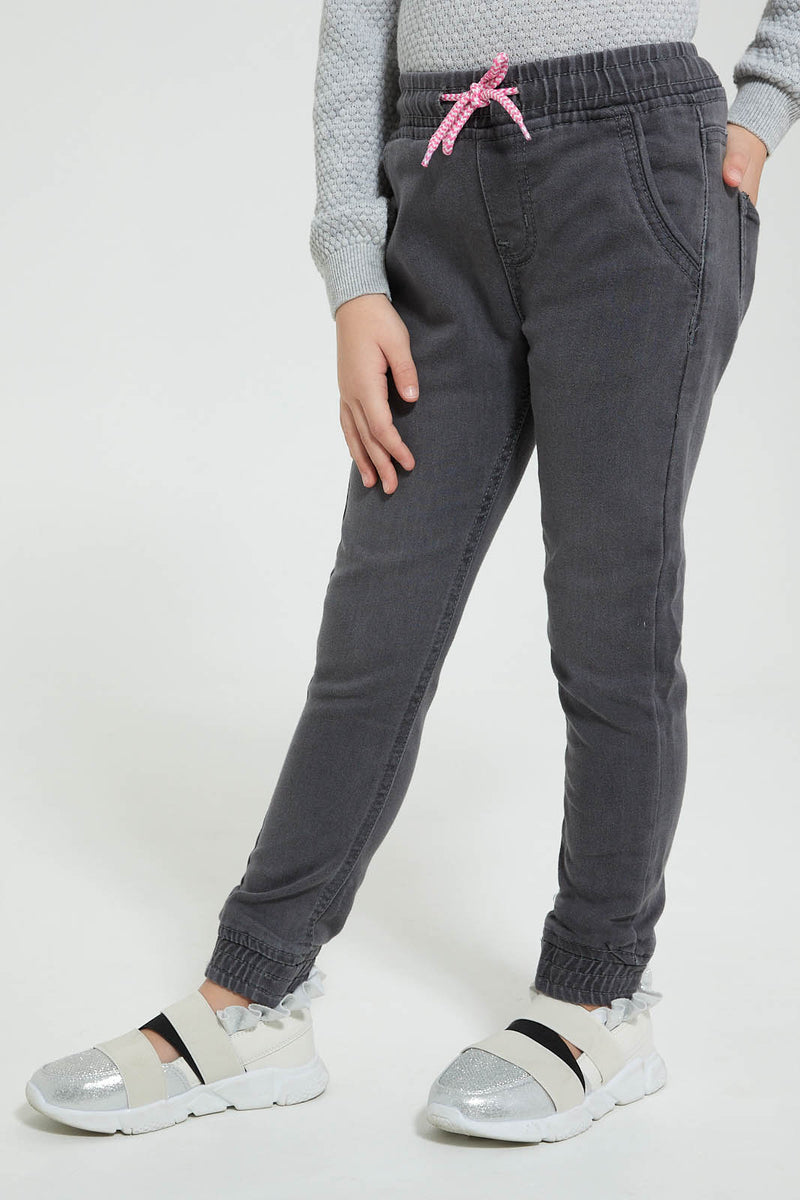 Redtag-Grey-Knit-Denim-Jogger-Colour:Grey,-Filter:Girls-(2-to-8-Yrs),-Girls-Jeans,-New-In,-New-In-GIR,-Non-Sale,-Section:Kidswear,-TBL,-W21B-Girls-2 to 8 Years