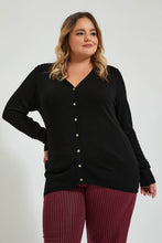 تنزيل الصورة على معرض الصور، Redtag-Black-V-Neck-Cardigan-Colour:Black,-Deals:20%OFF,-Filter:Plus-Size,-LDP-Cardigans,-New-In,-New-In-LDP,-Non-Sale,-Section:Women,-TBL,-W21B-Women&#39;s-
