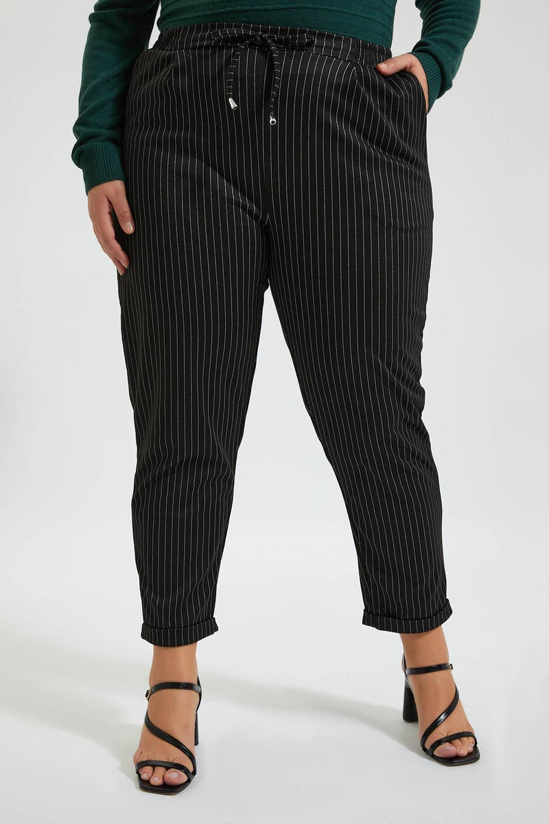 Redtag-Black-Stripe-Trouser-With-Drawcord-Colour:Black,-Deals:20%OFF,-Filter:Plus-Size,-LDP-Trousers,-New-In,-New-In-LDP,-Non-Sale,-Section:Women,-TBL,-W21B-Women's-
