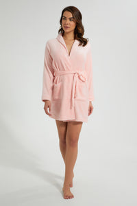 Redtag-Peach-Plain-Fleece-Robe-Chemises-Women's-