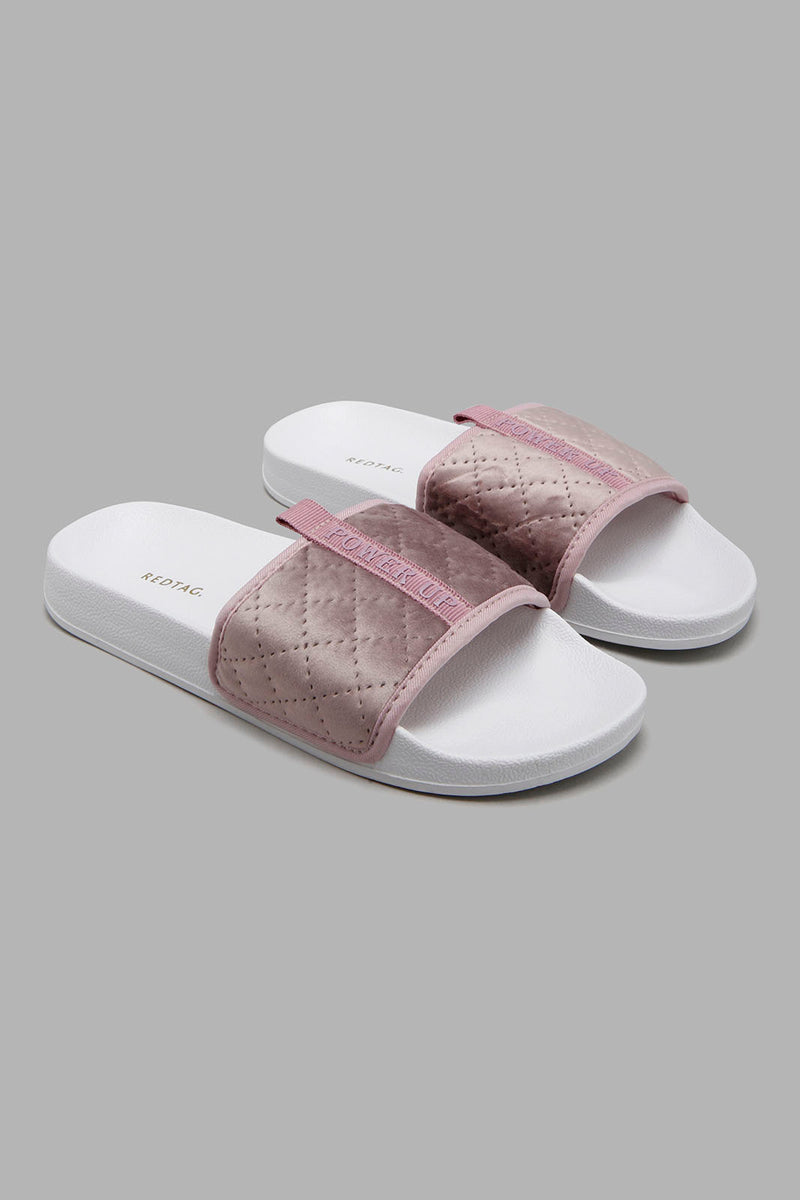 Redtag-Pink-Velvet-Quilt-Slide-Character,-Colour:Pale-Pink,-Filter:Women's-Footwear,-New-In,-New-In-Women-FOO,-Non-Sale,-W21B,-Women-Flip-Flops-Women's-