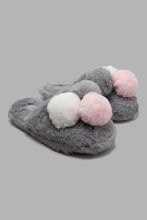 Load image into Gallery viewer, Redtag-Grey-Slipper-With-Pom-Pom-Trim-Slippers-Women&#39;s-
