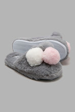 Load image into Gallery viewer, Redtag-Grey-Slipper-With-Pom-Pom-Trim-Slippers-Women&#39;s-
