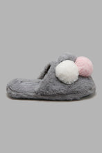 Load image into Gallery viewer, Redtag-Grey-Slipper-With-Pom-Pom-Trim-Slippers-Women&#39;s-
